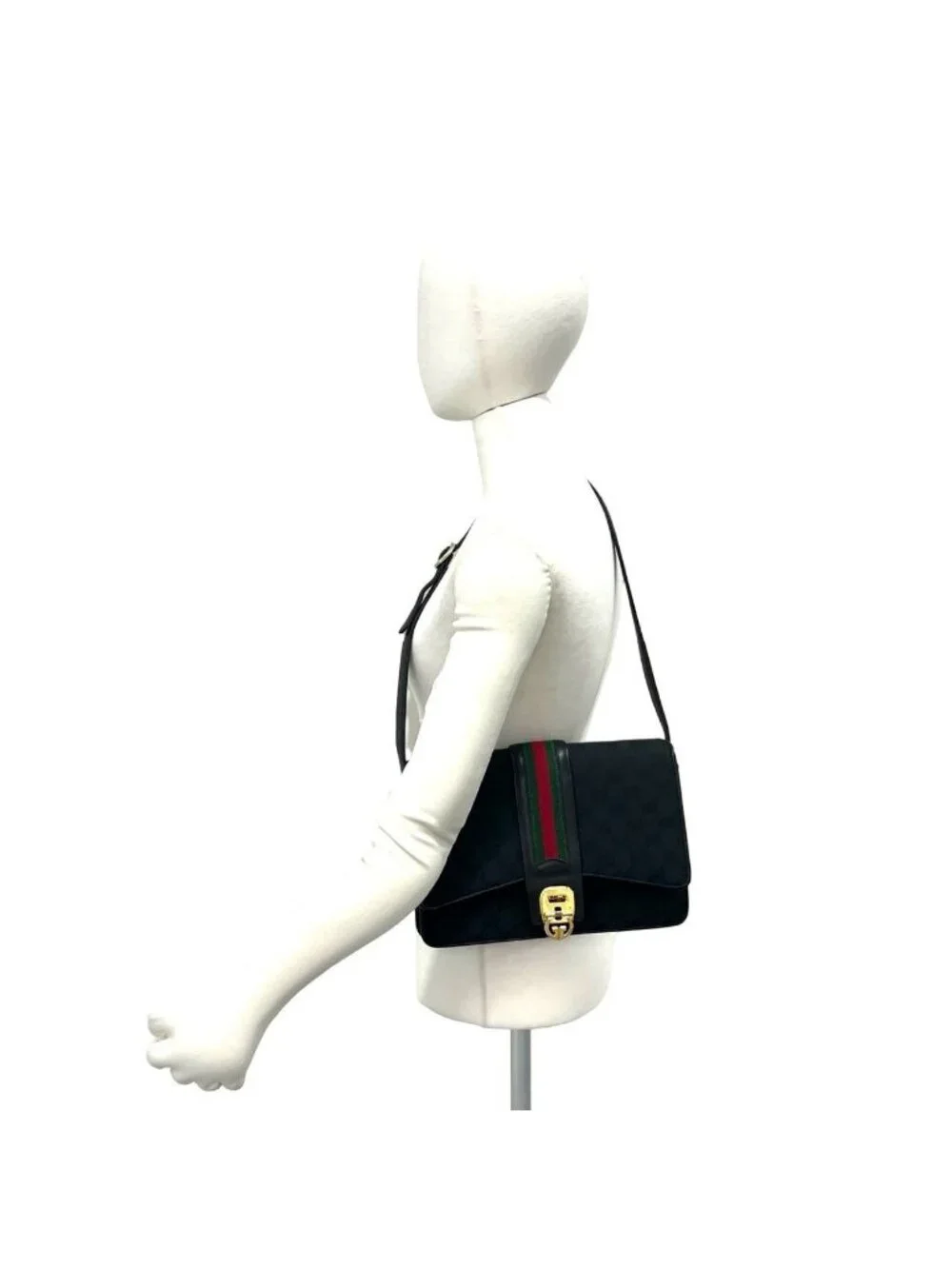 Gucci Vintage Sherry Line GG Logo Pattern Canvas Leather Shoulder Bag Pochette